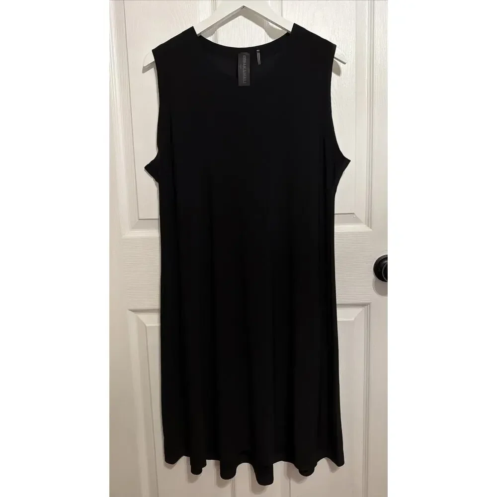 Norma Kamali Women’s Black Sling Shift Twirl Sleeveless Dress XL 42 Midi‎